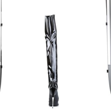 Černé stehenní fetiš kozačky s jehlovým podpatkem SCR3010/B | SCREAM-3010 Pleaser - zezadu