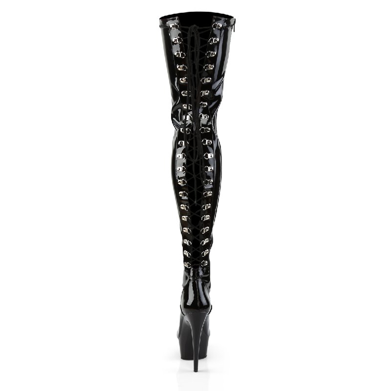 Černé stehenní erotické kozačky DEL3063/B/M | DELIGHT-3063 Pleaser - zezadu