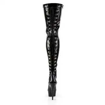 Černé stehenní erotické kozačky DEL3063/B/M | DELIGHT-3063 Pleaser - zezadu