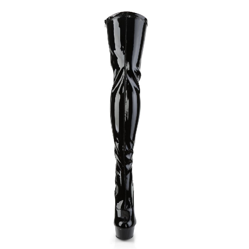Černé stehenní erotické kozačky DEL3063/B/M | DELIGHT-3063 Pleaser - zepředu