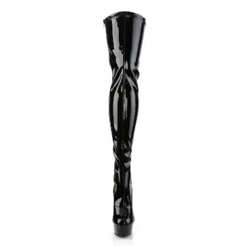 Černé stehenní erotické kozačky DEL3063/B/M | DELIGHT-3063 Pleaser - zepředu