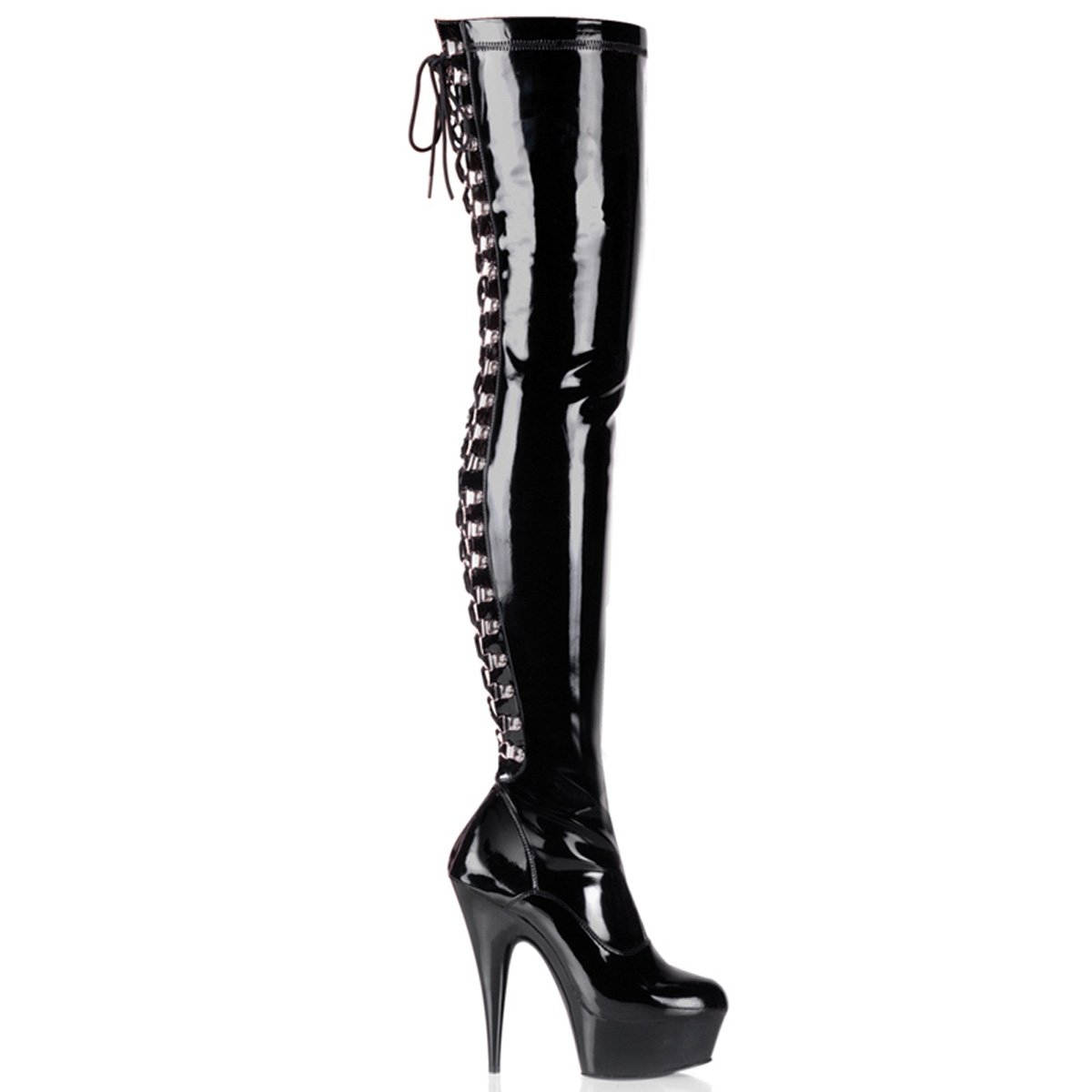 Černé stehenní erotické kozačky DEL3063/B/M | DELIGHT-3063 Pleaser