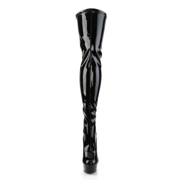 Černé stehenní erotické kozačky DEL3063/B/M | DELIGHT-3063 Pleaser - zepředu Černé stehenní erotické kozačky DEL3063/B/M | DELIGHT-3063 Pleaser - zepředu