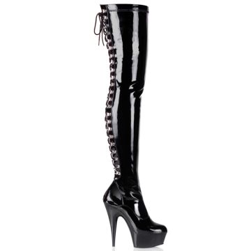 DELIGHT-3063 | Černé stehenní erotické kozačky DEL3063/B/M Pleaser