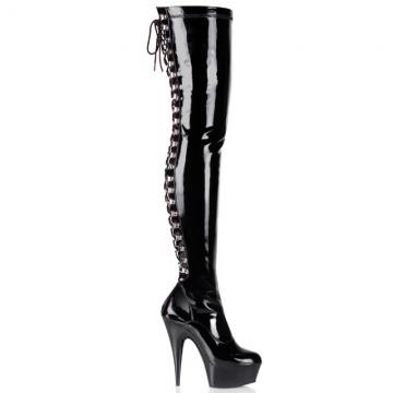 DELIGHT-3063 | Černé stehenní erotické kozačky DEL3063/B/M Pleaser