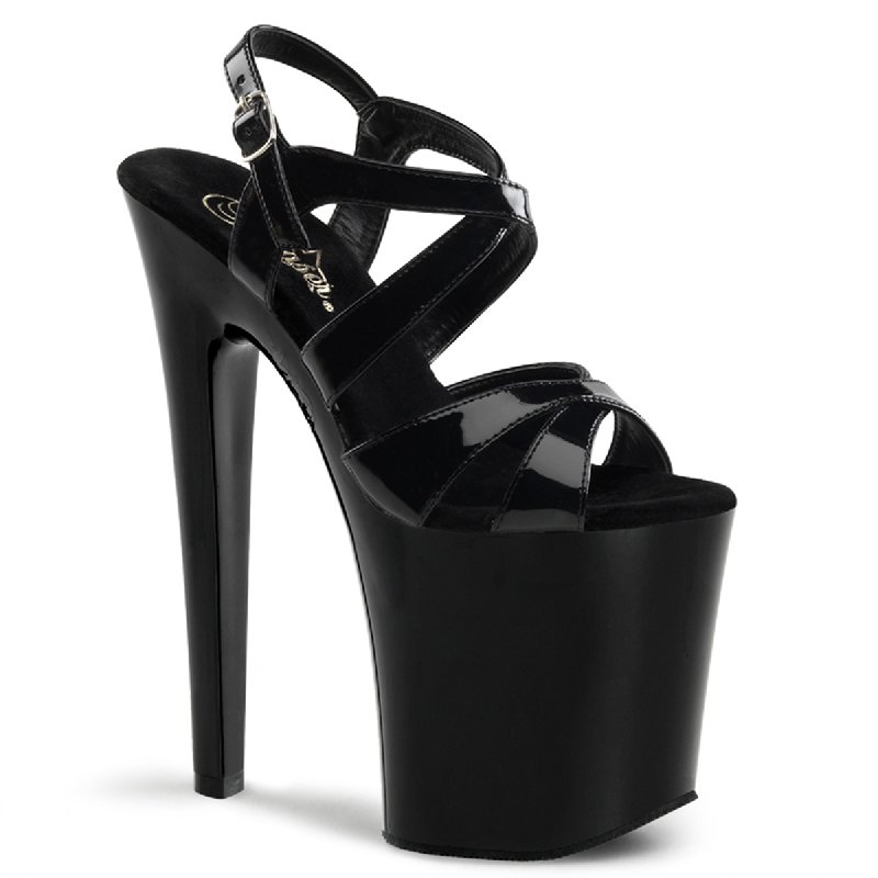 Černé páskové sexy boty na extrémním podpatku XTM872/B/M | XTREME-872 Pleaser
