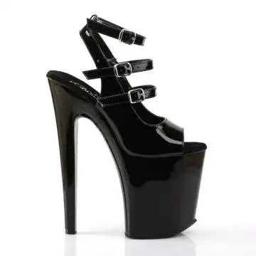 Černé páskové sexy boty na podpatku a platformě XTM873/B/M | XTREME-873 Pleaser - z vnějšku