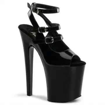 Černé páskové sexy boty na podpatku a platformě XTM873/B/M | XTREME-873 Pleaser