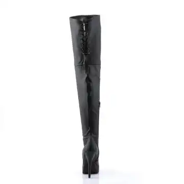 Černé kožené erotické kozačky IND3011/B/LE | INDULGE-3011 Devious - zezadu