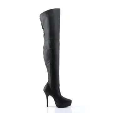 Černé kožené erotické kozačky IND3011/B/LE | INDULGE-3011 Devious - z vnějšku
