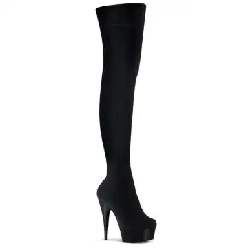Černé kozačky s natahovací nohavicí DEL3002/B/VEL | DELIGHT-3002 Pleaser