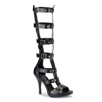 GLADIATOR-208/B/PU černá obuv s pásky pod kolena Pleaser