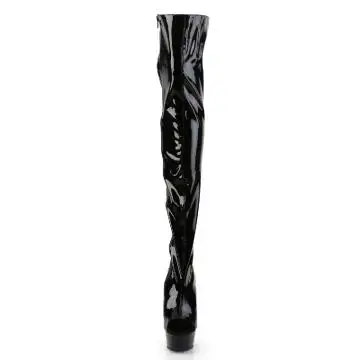 Černé sexy kozačky na podpatku DEL3017/B/M | DELIGHT-3017 Pleaser - zepředu