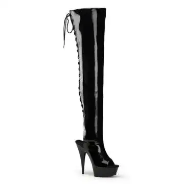 Černé sexy kozačky na podpatku DEL3017/B/M | DELIGHT-3017 Pleaser