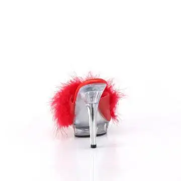 Červené sexy pantofle s chmýřím LIP101-8/R/C | LIP-101-8 Fabulicious - zezadu