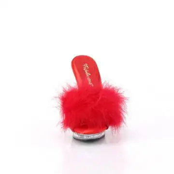 Červené sexy pantofle s chmýřím LIP101-8/R/C | LIP-101-8 Fabulicious - zepředu