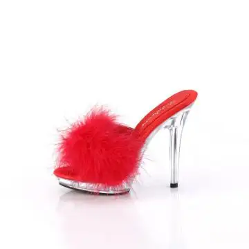 Červené sexy pantofle s chmýřím LIP101-8/R/C | LIP-101-8 Fabulicious - z vnitřku