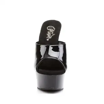 Černé sexy pantofle na podpatku a platformě DEL601/B/M | DELIGHT-601 Pleaser - zepředu