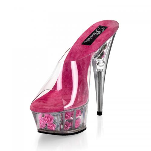 průhledná/tmavá růžová sexy boty na podpatku květiny v platformě DELIGHT-601FL | DELIGHT-601FL Pleaser
