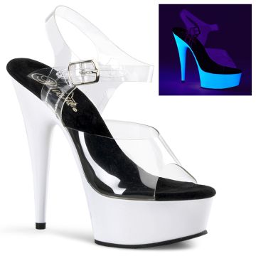 DELIGHT-608UV/C/NW svítící sexy boty průhledná/neon bílá Pleaser