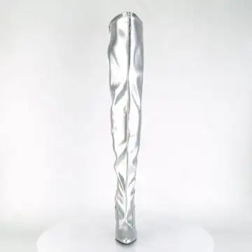 Stříbrné sexy kozačky SED3000/S/PU | SEDUCE-3000 Pleaser - zepředu
