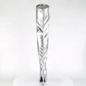 Stříbrné sexy kozačky SED3000/S/PU | SEDUCE-3000 Pleaser - z vnitřku