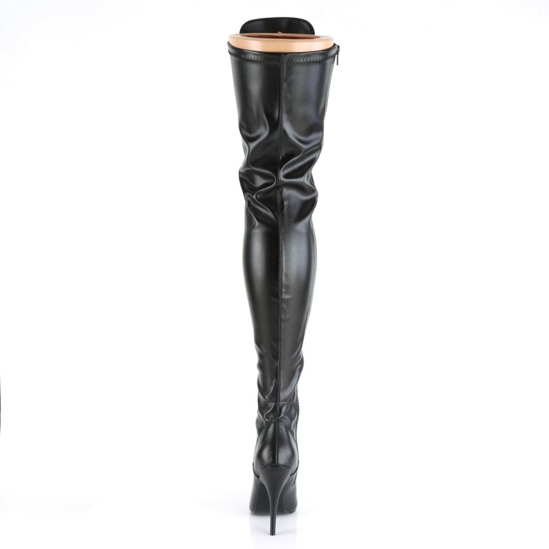 Černé matné erotické kozačky na stehna SED3024/B/PU | SEDUCE-3024 Pleaser - zezadu