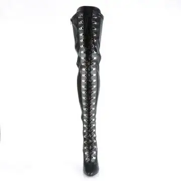 Černé matné erotické kozačky na stehna SED3024/B/PU | SEDUCE-3024 Pleaser - zepředu