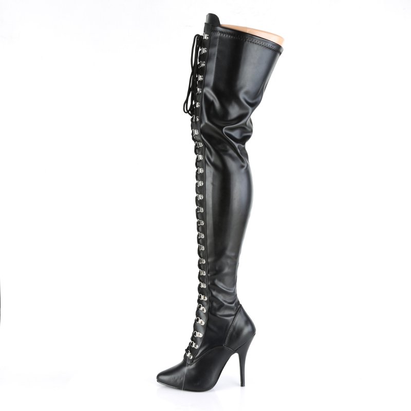 Černé matné erotické kozačky na stehna SED3024/B/PU | SEDUCE-3024 Pleaser - z vnitřku