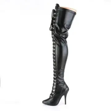 Černé matné erotické kozačky na stehna SED3024/B/PU | SEDUCE-3024 Pleaser - z vnitřku