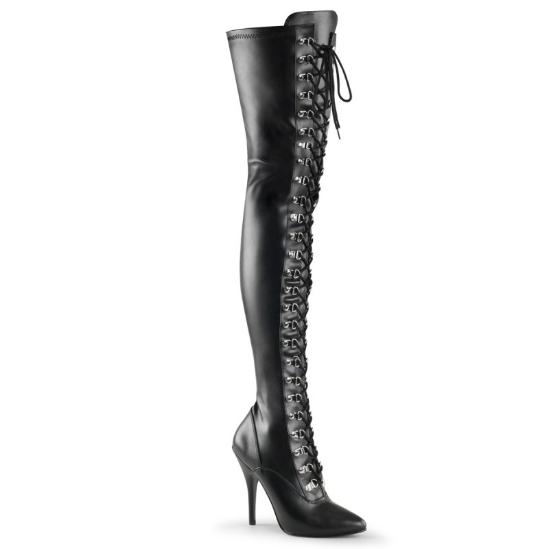 Černé matné erotické kozačky na stehna SED3024/B/PU | SEDUCE-3024 Pleaser