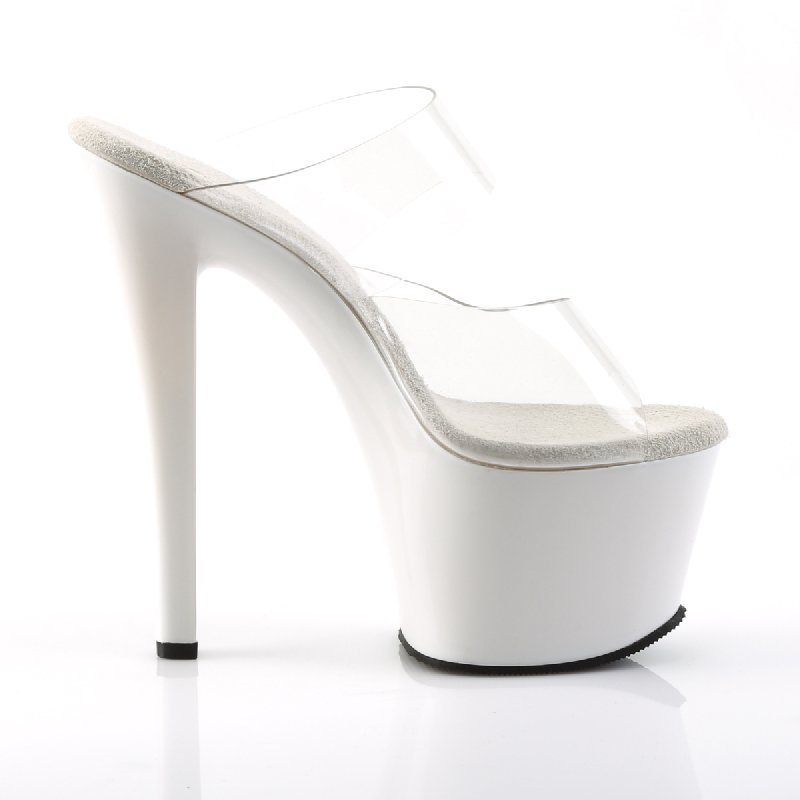 Bílé sexy pantofle na vysokém podpatku SKY302/C/W | SKY-302 Pleaser - zezadu