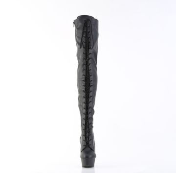 Černé matné erotické kozačky na stehna DEL3023/B/PU | DELIGHT-3023 Pleaser - zepředu