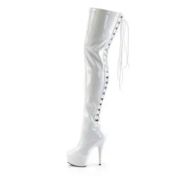 Bílé erotické kozačky DEL3063/W/M na stehna | DELIGHT-3063 Pleaser - z vnitřku