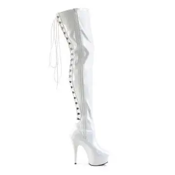 Bílé erotické kozačky DEL3063/W/M na stehna | DELIGHT-3063 Pleaser - z vnějšku