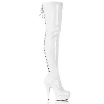 Bílé erotické kozačky DEL3063/W/M na stehna | DELIGHT-3063 Pleaser