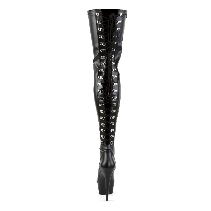 Černé erotické kozačky DEL3063/B/PU na stehna | DELIGHT-3063 Pleaser - zezadu