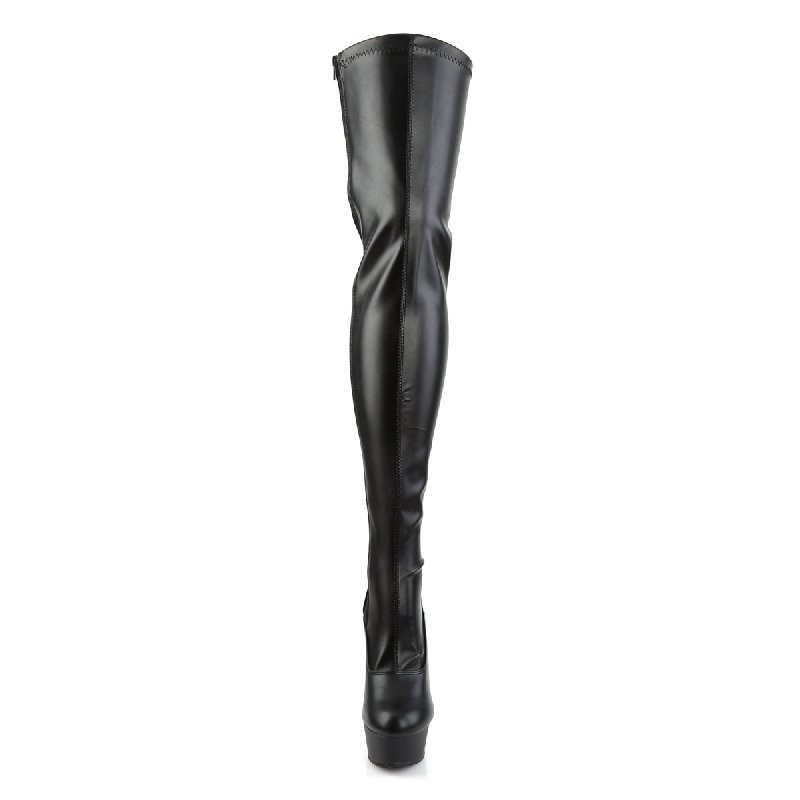 Černé erotické kozačky DEL3063/B/PU na stehna | DELIGHT-3063 Pleaser - zepředu