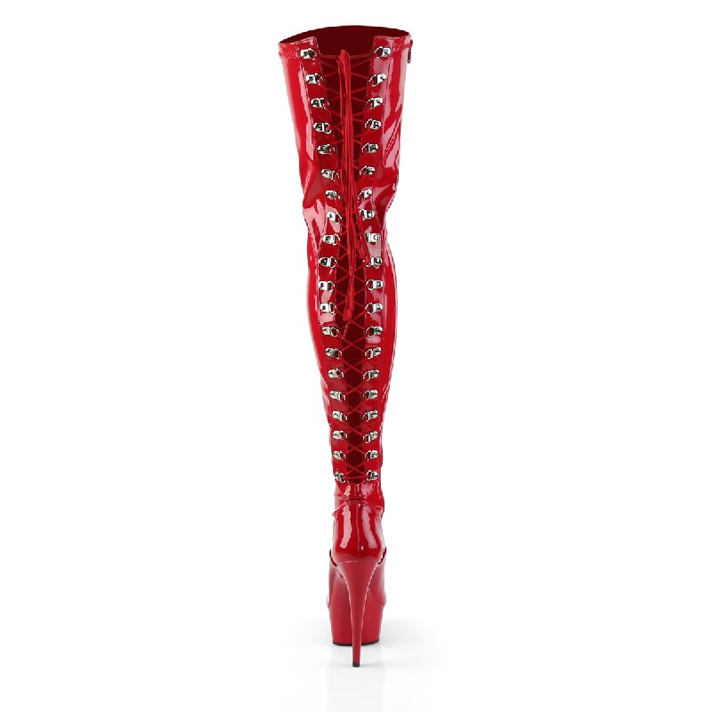 Červené erotické kozačky DEL3063/R/M na stehna | DELIGHT-3063 Pleaser - zezadu