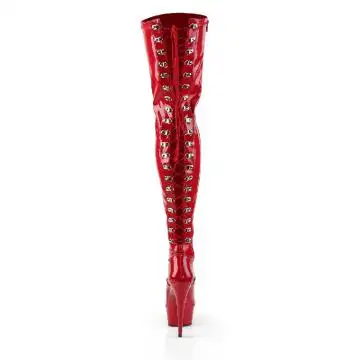 Červené erotické kozačky DEL3063/R/M na stehna | DELIGHT-3063 Pleaser - zezadu