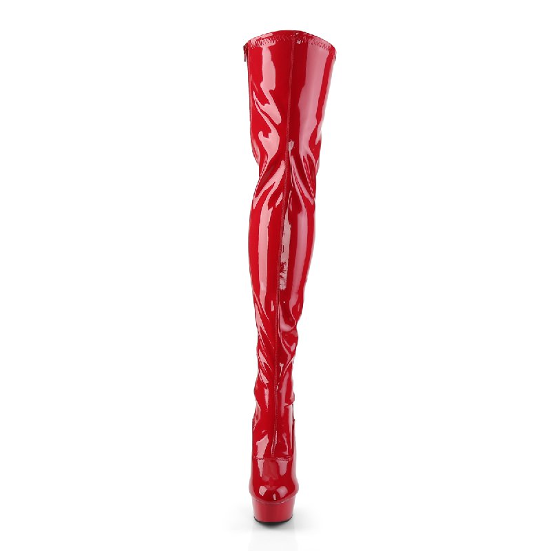 Červené erotické kozačky DEL3063/R/M na stehna | DELIGHT-3063 Pleaser - zepředu