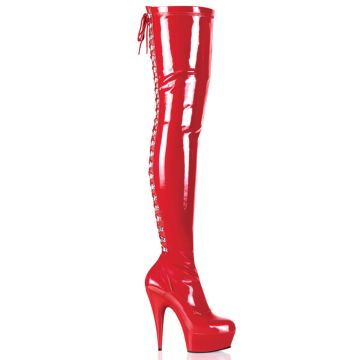 DELIGHT-3063 | Červené erotické kozačky DEL3063/R/M na stehna Pleaser