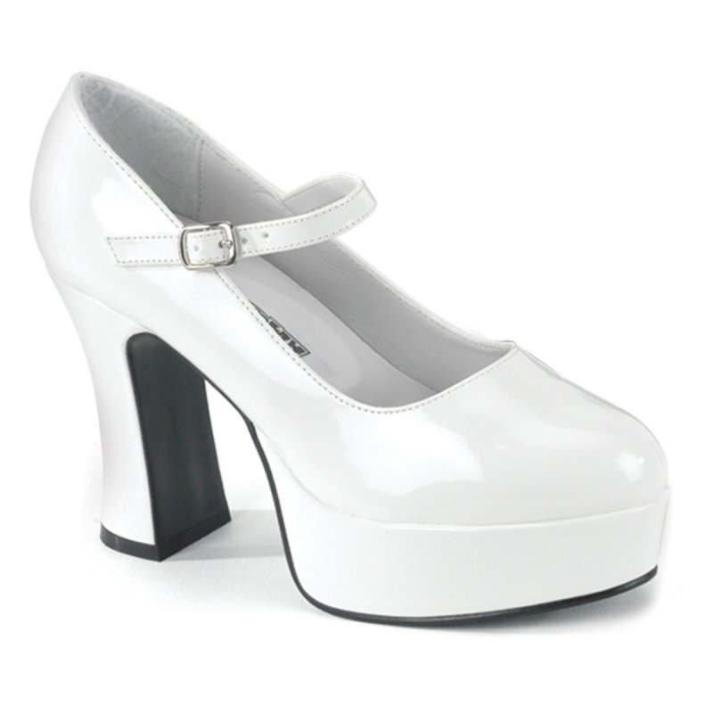 MARYJANE-50X/W bílé lodičky na podpatku a platformě rozšířená verze pro širší chodidla | MARYJANE-50X Pleaser