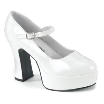 MARYJANE-50X/W bílé lodičky na podpatku a platformě rozšířená verze pro širší chodidla Pleaser
