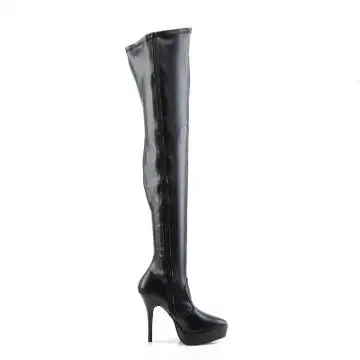 Černé matné erotické BDSM kozačky IND3000/B/PU | INDULGE-3000 Devious - z vnějšku