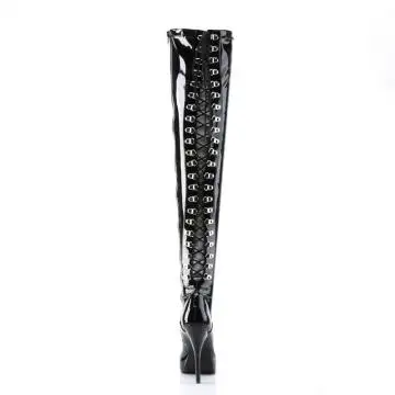 Černé lakované sexy kozačky IND3063/B Devious | INDULGE-3063 Devious - zezadu