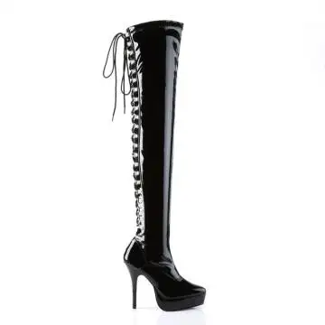 Černé lakované sexy kozačky IND3063/B Devious | INDULGE-3063 Devious - z vnějšku