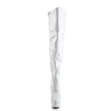 Bílé erotické kozačky na platformě Pleaser KISS3010/W/M | KISS-3010 Pleaser - zepředu