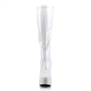 Bílé lesklé kozačky pod kolena Pleaser ELE2000Z/W | ELECTRA-2000Z Pleaser - zepředu