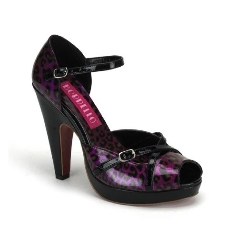 Fialové retro lodičky na podpatku s platformou CHE06G/PUR | CHEETAH-06G Pleaser